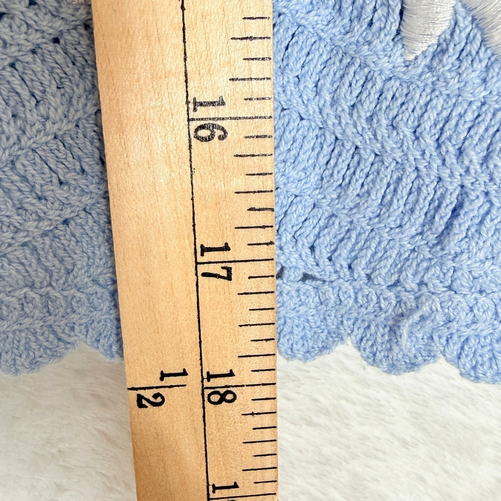 Blue Crochet Knit Daisy Floral Tank Top Scalloped Cropped Grandma Coastal Med - Picture 6 of 7